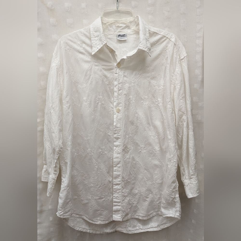CP Shades Sausalito White embroidered Cotton Button Down Blouse Medium